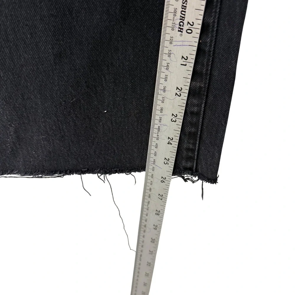 Denim Forum‎ The Farrah Hi-Rise Wide Leg Jeans Black Raw Hem Size 26